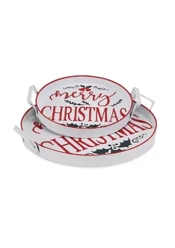 Cheung's Set Of 2 Merry Christmas Trays With Side Handles