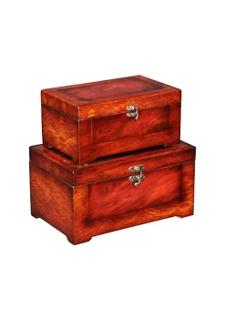 Cheung's Wooden Set Of 2 Burlwood Veneer Storage Boxes