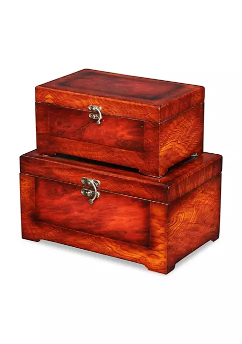 Cheung's Wooden Set Of 2 Burlwood Veneer Storage Boxes 4 Cheung's Wooden Set Of 2 Burlwood Veneer Storage Boxes - Image 2