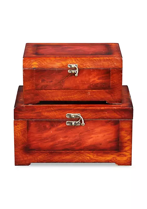 Cheung's Wooden Set Of 2 Burlwood Veneer Storage Boxes 5 Cheung's Wooden Set Of 2 Burlwood Veneer Storage Boxes - Image 3