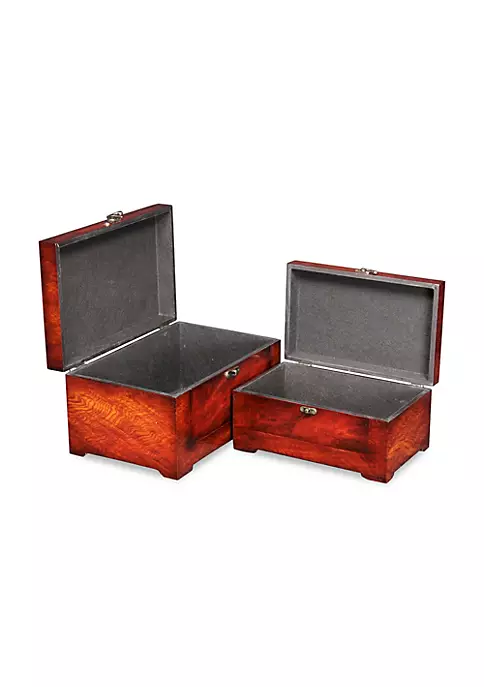 Cheung's Wooden Set Of 2 Burlwood Veneer Storage Boxes 7 Cheung's Wooden Set Of 2 Burlwood Veneer Storage Boxes - Image 5