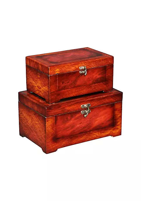 Cheung's Wooden Set Of 2 Burlwood Veneer Storage Boxes 8 Cheung's Wooden Set Of 2 Burlwood Veneer Storage Boxes - Image 6