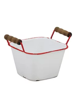 Cheung's Lacquered Finish White Storage With Side Wood Handles - Red Rim