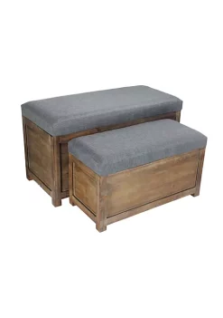 Cheung's Modern Decorative Rectangular Handmade Wooden Storage Bench, Set of 2
