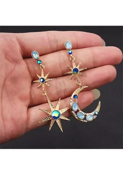 YAOQIANSHU Celestial Moon & Star Drop Earrings Gold Moon Star with crystal and blue tonal colored stone Earrings for Women -Urban Originals™ Shop Belk 743