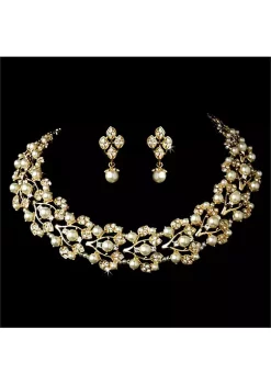 YAOQIANSHU Luxurious Rhinestone Layered Pearl Necklace for Women Vintage Bridal Pearl Necklace (Golden)