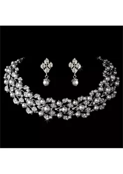 YAOQIANSHU Luxurious Rhinestone Layered Pearl Necklace for Women Vintage Bridal Pearl Necklace (Silver)