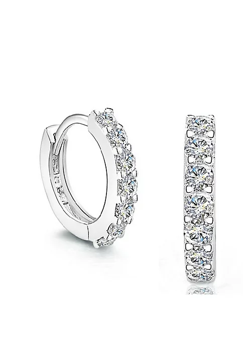 YAOQIANSHU Round Ladies Huggies Hoop Earrings, Womens Round Diamond Single Row Huggie Earrings (Small) 7 YAOQIANSHU Round Ladies Huggies Hoop Earrings, Womens Round Diamond Single Row Huggie Earrings (Small) - Image 5