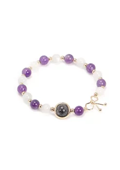 YAOQIANSHU Natural Gemstone Bracelet, Purple Amethyst Bead Gemstone Stretchy Bracelet