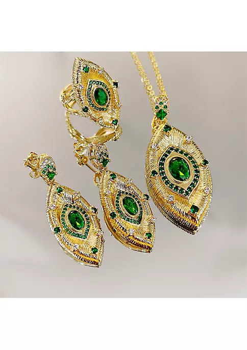 YAOQIANSHU Italian Devil's Eye Necklace Jewelry Set Simulation Emerald Earrings Open Ring (Necklace) 5 YAOQIANSHU Italian Devil's Eye Necklace Jewelry Set Simulation Emerald Earrings Open Ring (Necklace) - Image 3