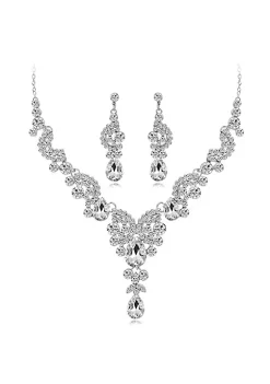 YAOQIANSHU Women's Crystal Necklace And Earrings Set Bride Jewelry Gifts Set (Silver) -Urban Originals™ Shop Belk 801