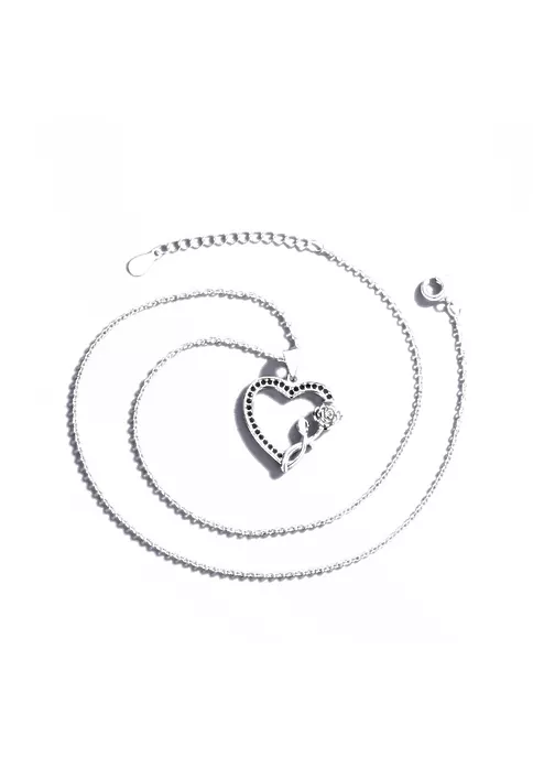 YAOQIANSHU Silver black and White Diamond Heart Pendant Necklace 4 YAOQIANSHU Silver black and White Diamond Heart Pendant Necklace - Image 2