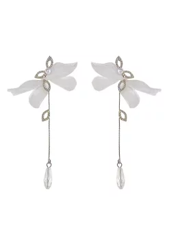 YAOQIANSHU Butterfly Wing Earrings, Chiffon Fabric Earrings Flower Petals Long Earrings