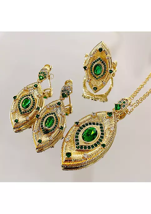 YAOQIANSHU Italian Devil's Eye Necklace Jewelry Set Simulation Emerald Earrings Open Ring (Rings) 5 YAOQIANSHU Italian Devil's Eye Necklace Jewelry Set Simulation Emerald Earrings Open Ring (Rings) - Image 3
