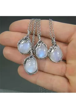 YAOQIANSHU Natural Moonstone Necklace White Round Gemstone Pendant,Birthday Present Unique Handmade Artisan Jewelry, Vintage Style Gift for Women -Urban Originals™ Shop Belk 846