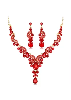 YAOQIANSHU Women's Crystal Necklace And Earrings Set Bride Jewelry Gifts Set (Red) -Urban Originals™ Shop Belk 850