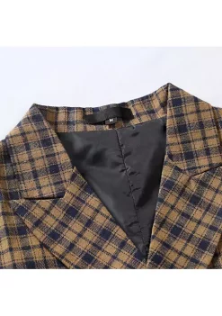 YAOQIANSHU Mens Plaid Formal Waistcoat Peak Lapel Double Breasted Casual Suit Vests For Business Work Party Wedding Dinner (Brown) -Urban Originals™ Shop Belk 857