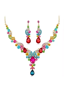 YAOQIANSHU Women's Crystal Necklace And Earrings Set Bride Jewelry Gifts Set (Multi)