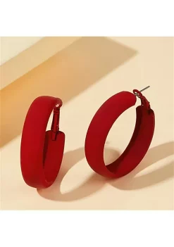 YAOQIANSHU Matte Geometric Round Circle Hoop Earring for Women Girl Teen Retro Fluorescent Color Statement Earring Wedding Holiday Christmas Party Holiday Jewelry (Red)