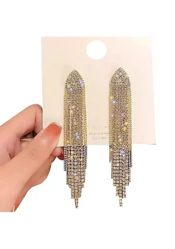 YAOQIANSHU Boho Long Tassel Dangle Chain Crystal Drop Earrings for Woman Girls (Silver) -Urban Originals™ Shop Belk 891