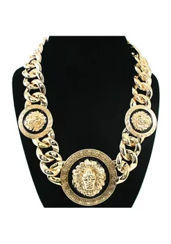 YAOQIANSHU Women's Basketball Wives Style Gold Lion Heads Necklace Hip Hop Statement Chunky Chain (Golden)
