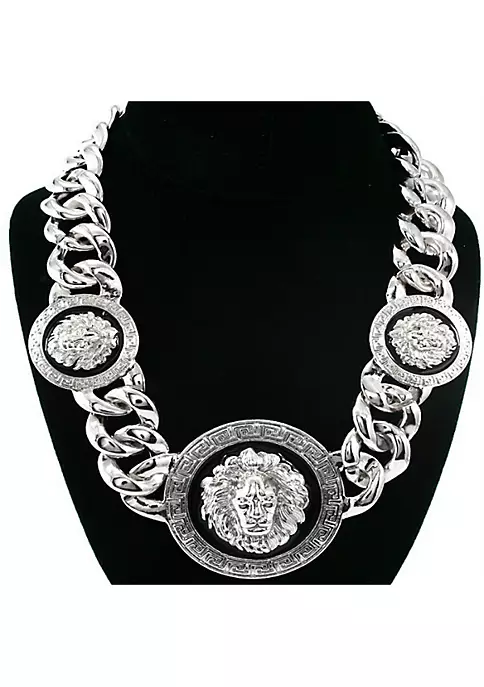 YAOQIANSHU Women's Basketball Wives Style Gold Lion Heads Necklace Hip Hop Statement Chunky Chain (Silver) 3 YAOQIANSHU Women's Basketball Wives Style Gold Lion Heads Necklace Hip Hop Statement Chunky Chain (Silver)