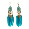 YAOQIANSHU Women Faux Feather Earrings Bohemian Fringe Tassel Long Drop Dangle Earrings Set with Dream Catcher Design (Blue)