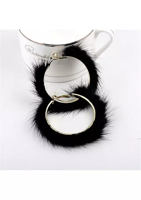 YAOQIANSHU Popular Plush Large Circle Earrings Exaggerated Atmosphere Girl Heart Mink Hair Earrings (Black) 5 YAOQIANSHU Popular Plush Large Circle Earrings Exaggerated Atmosphere Girl Heart Mink Hair Earrings (Black) - Image 3