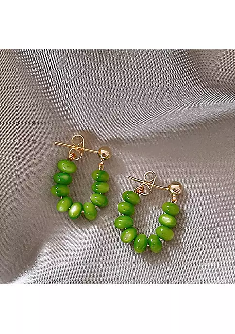 YAOQIANSHU Women Handmade Beaded Hoop Earrings Bohemian Minimalist Colorful Circle Round Bead Earrings Vintage Chic Dangle Drop Earrings (Green) 4 YAOQIANSHU Women Handmade Beaded Hoop Earrings Bohemian Minimalist Colorful Circle Round Bead Earrings Vintage Chic Dangle Drop Earrings (Green) - Image 2