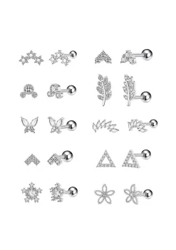 YAOQIANSHU 10 Pairs Stainless Steel Stud Earrings Set For Women Men Butterfly Heart Leaf Earrings Pierced Jewelry