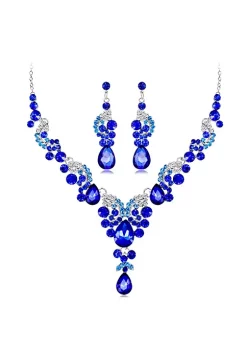 YAOQIANSHU Women's Crystal Necklace And Earrings Set Bride Jewelry Gifts Set (Blue) -Urban Originals™ Shop Belk 975