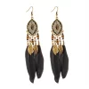YAOQIANSHU Women Faux Feather Earrings Bohemian Fringe Tassel Long Drop Dangle Earrings Set with Dream Catcher Design (Black)